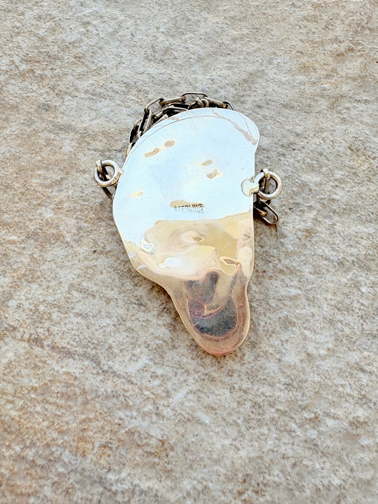 Vintage Sterling Silver Necklace with Hand-Carved Yellow Jasper Chief Head Pendant