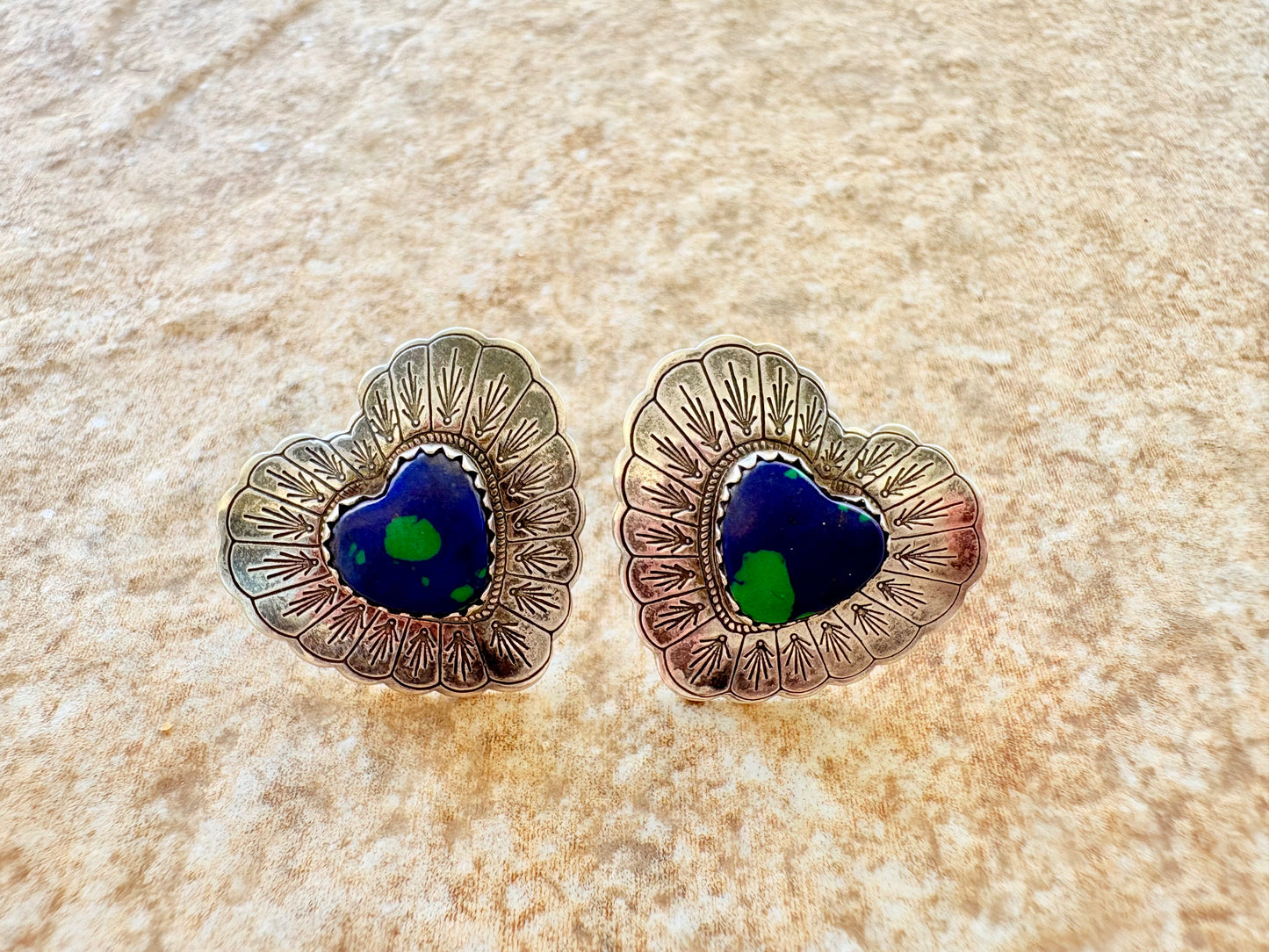Azurite heart studs NA marked QT
