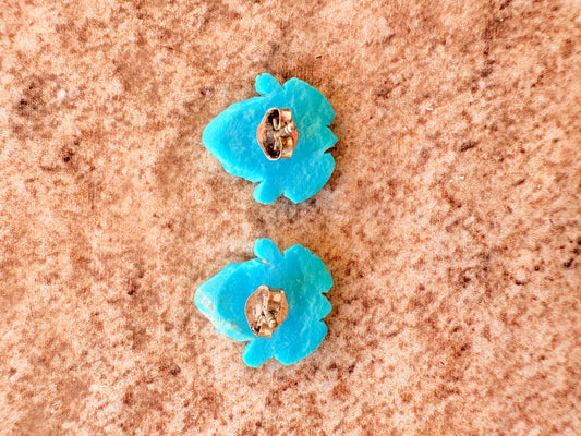 Vintage Turquoise Carved Frog Earrings with Red Coral Eyes – Sterling Silver