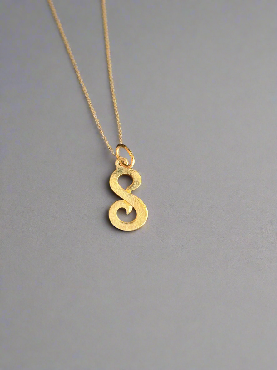 14K Solid Gold Script Initial S Charm Pendant