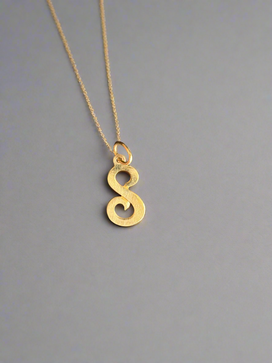 14K Solid Gold Script Initial S Charm Pendant
