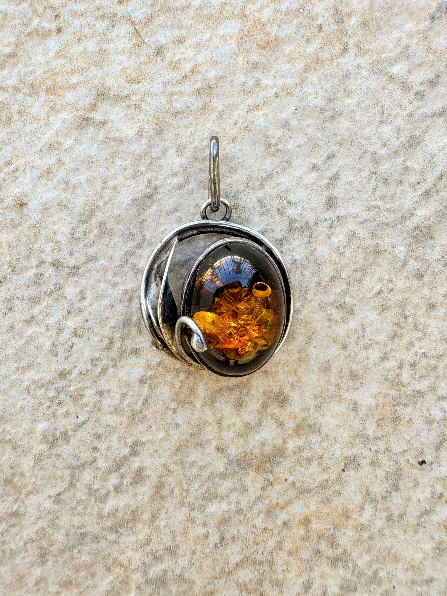Vintage Baltic Amber & Sterling Silver Pendant