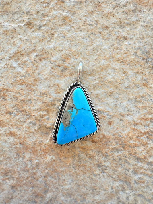 Native American Turquoise Pendant Signed Chimney Butte – Sterling Silver