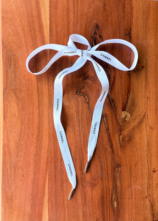 Authentic White Chanel Ribbon with Metal Tips – Upcycled Luxury Shoelaces, Hoodie Strings, or Hair Ribbon
