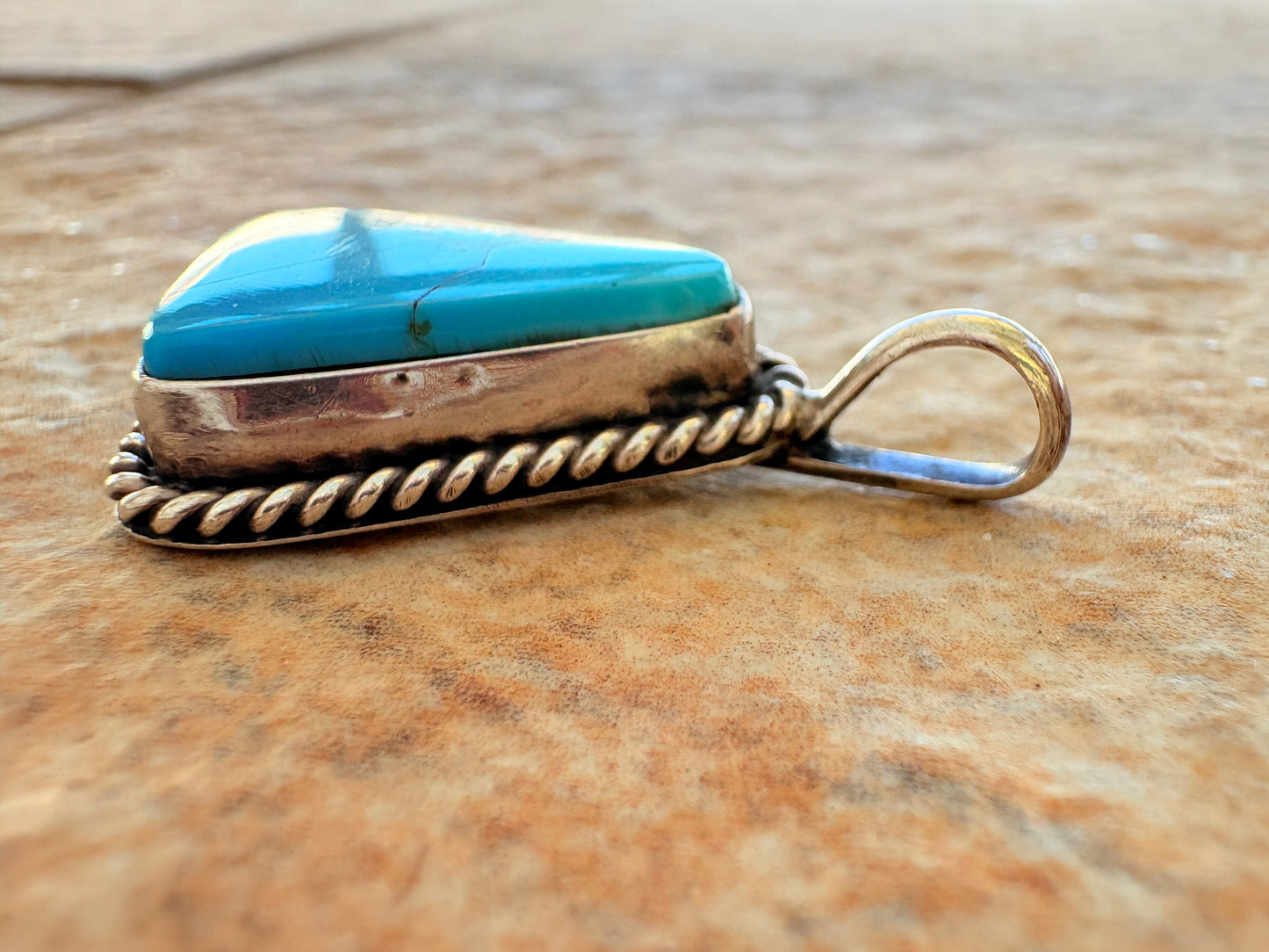 Native American Turquoise Pendant Signed Chimney Butte – Sterling Silver
