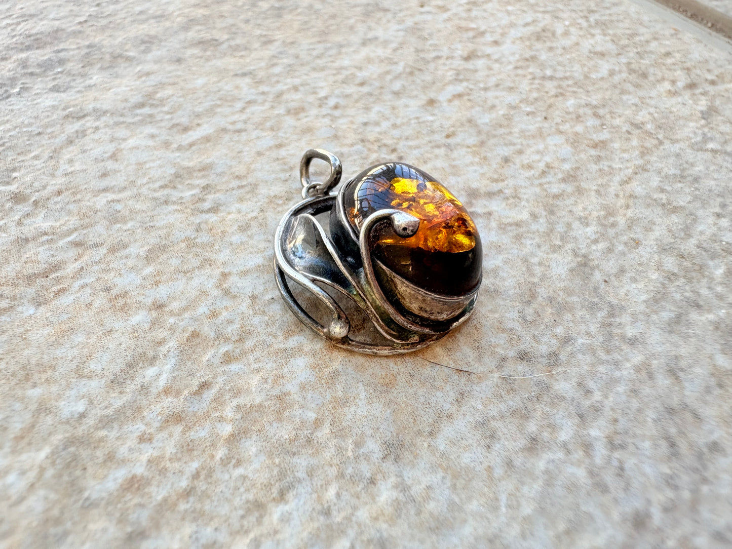 Vintage Baltic Amber & Sterling Silver Pendant