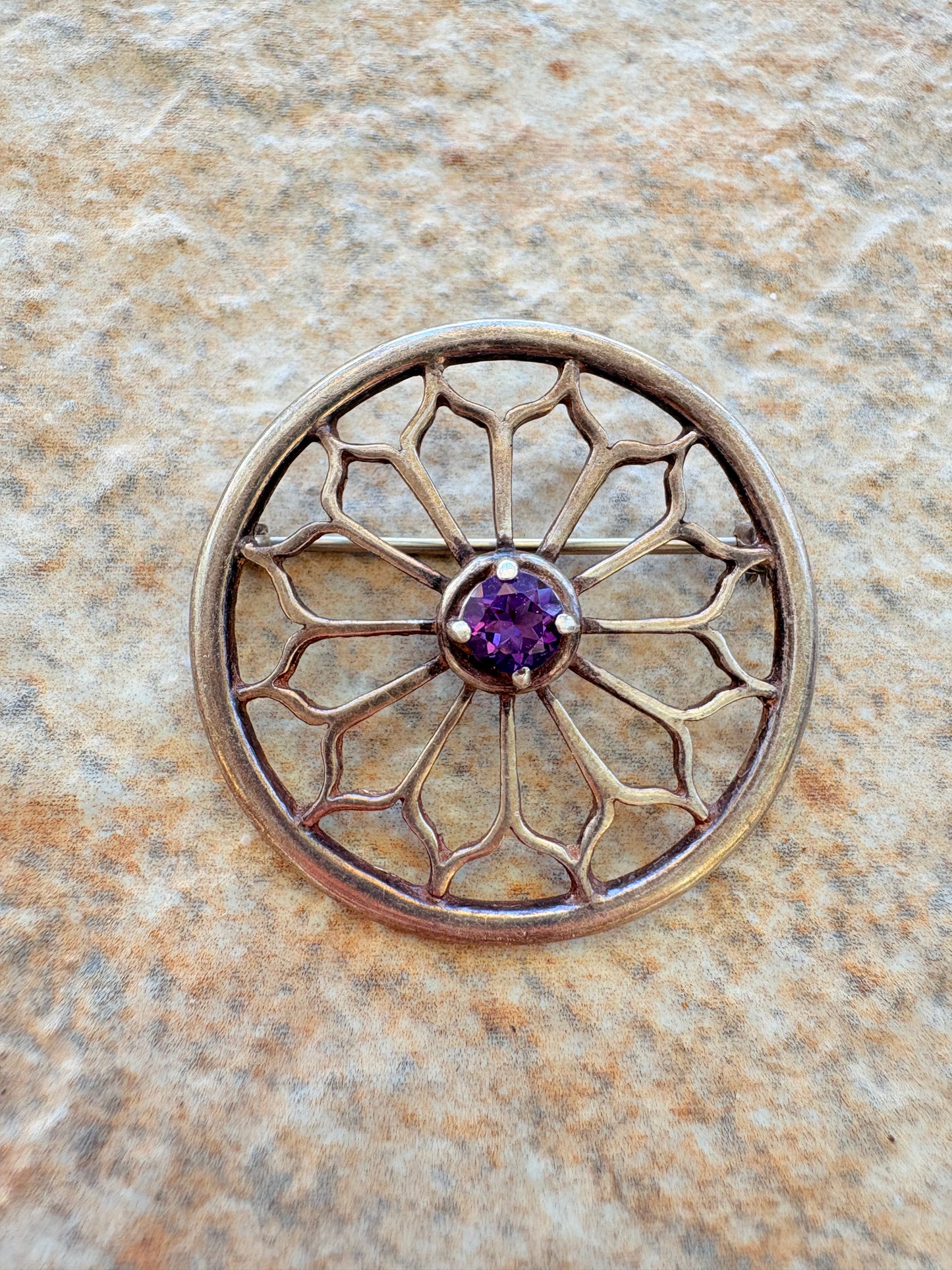 Antique Sterling Silver Brooch with Amethyst Center — Art Nouveau Web Design