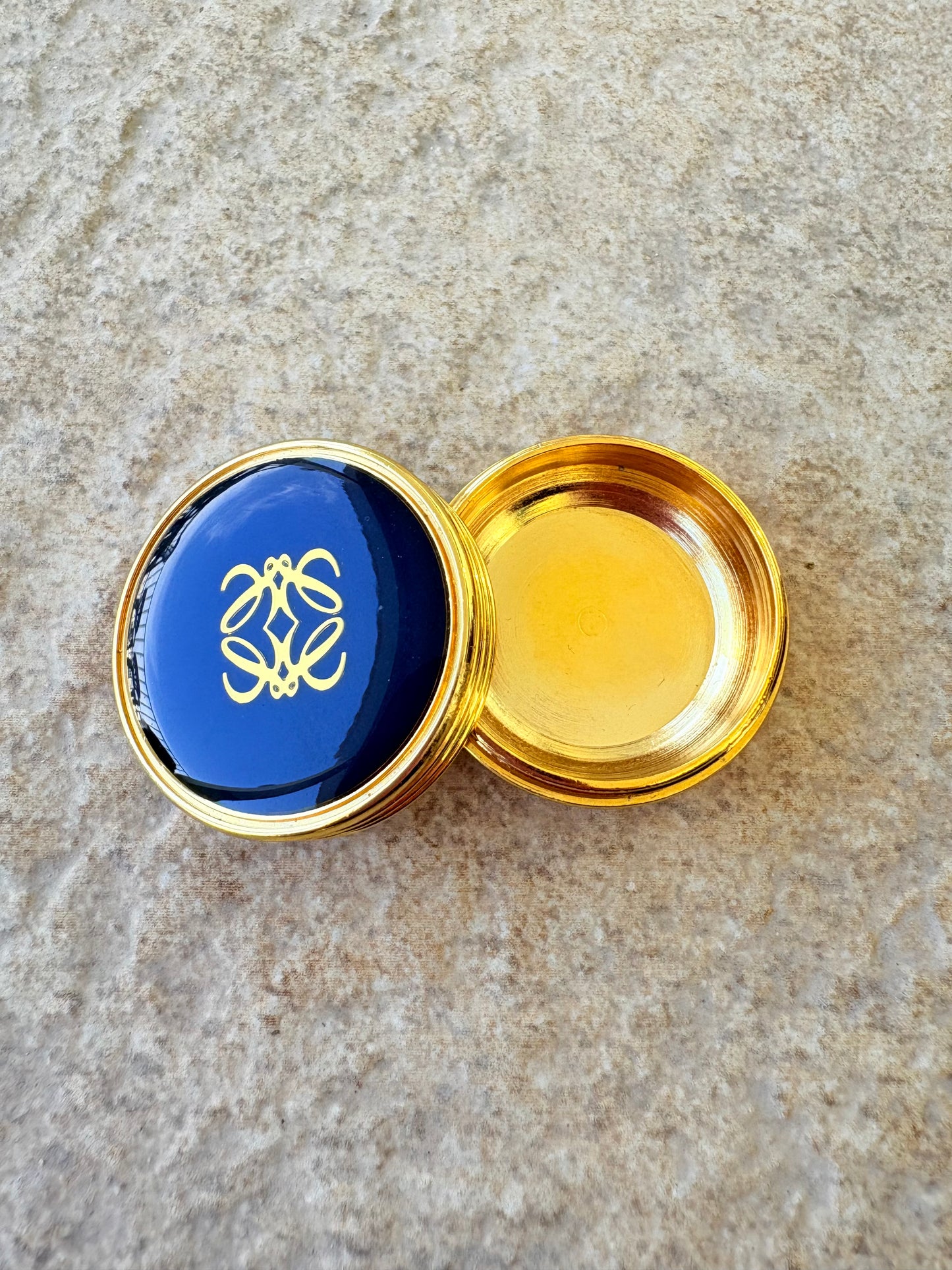 Vintage Rare Loewe Blue & Gold Compact Case / Trinket Box