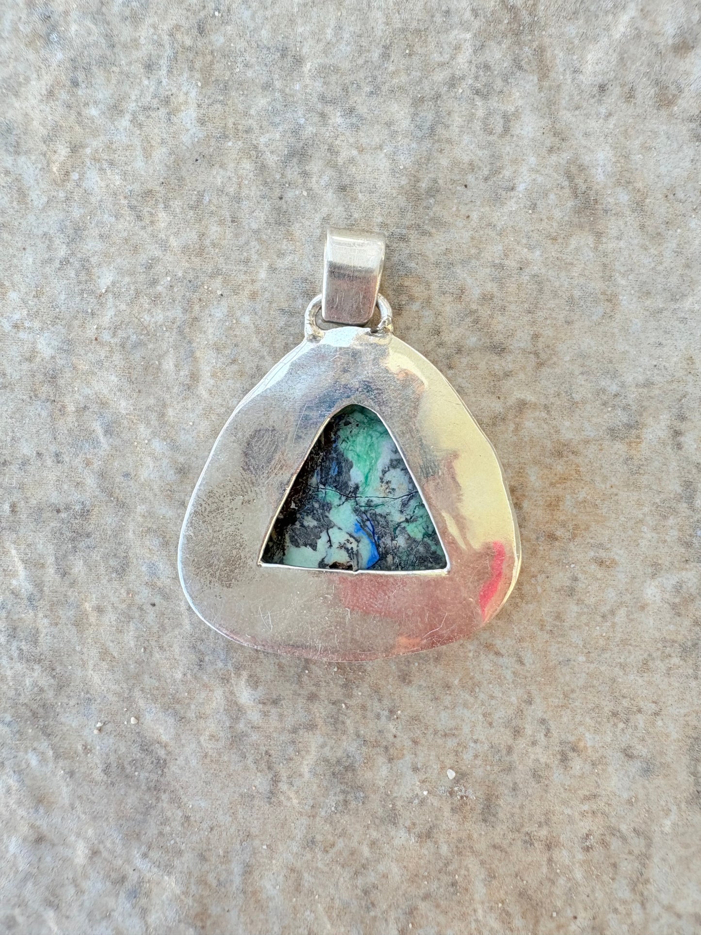 Vintage Sterling Silver Azurite-Malachite Pendant – Navajo Style Triangular Setting