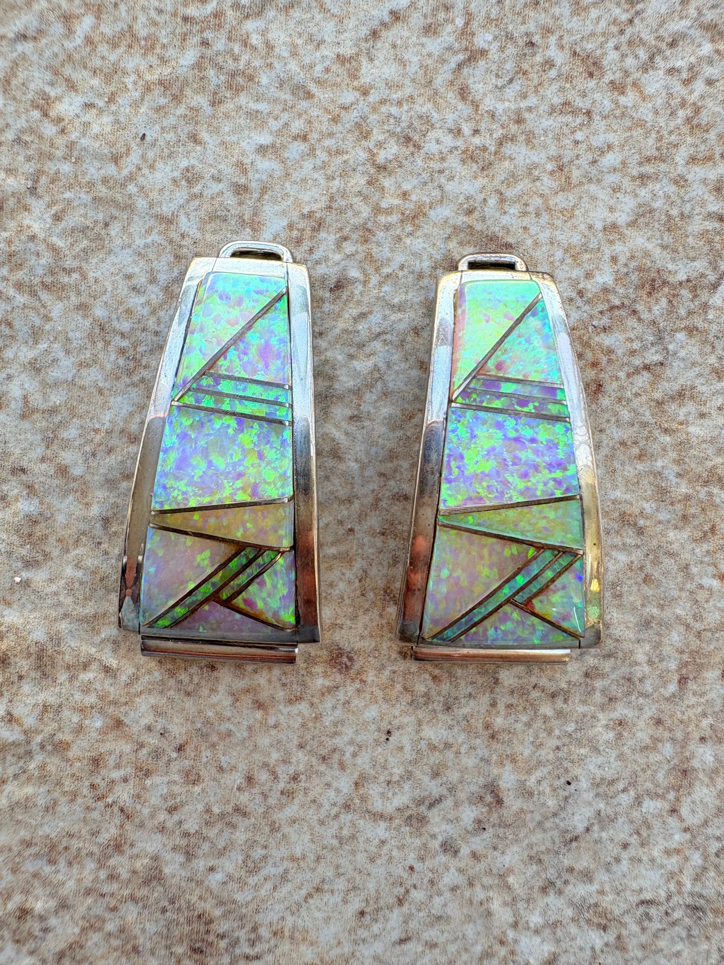 Vintage Native American Signed Sterling Silver Watch Bands with Opal Inlay by M. SPENCER