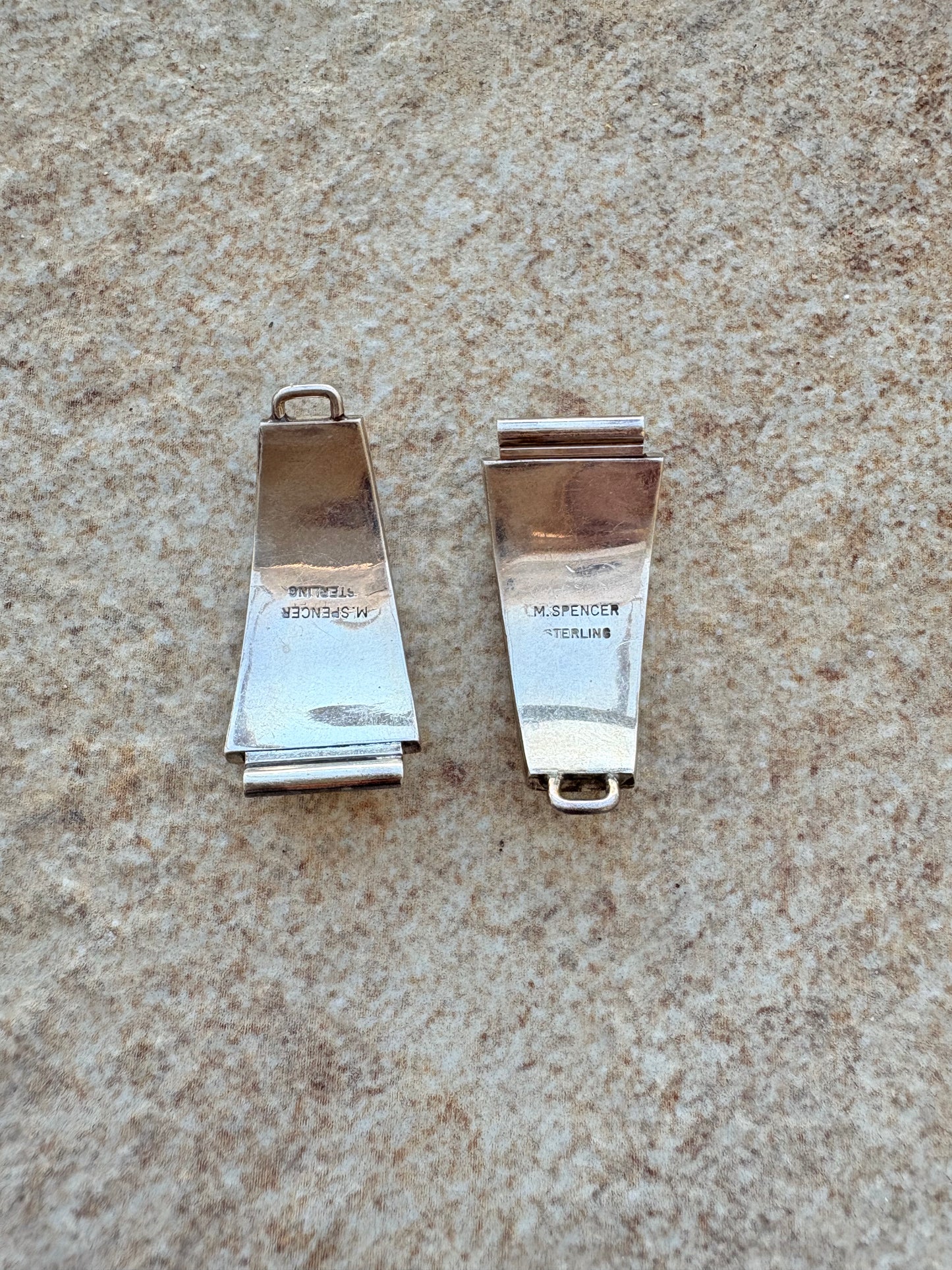 Vintage Native American Signed Sterling Silver Watch Bands with Opal Inlay by M. SPENCER