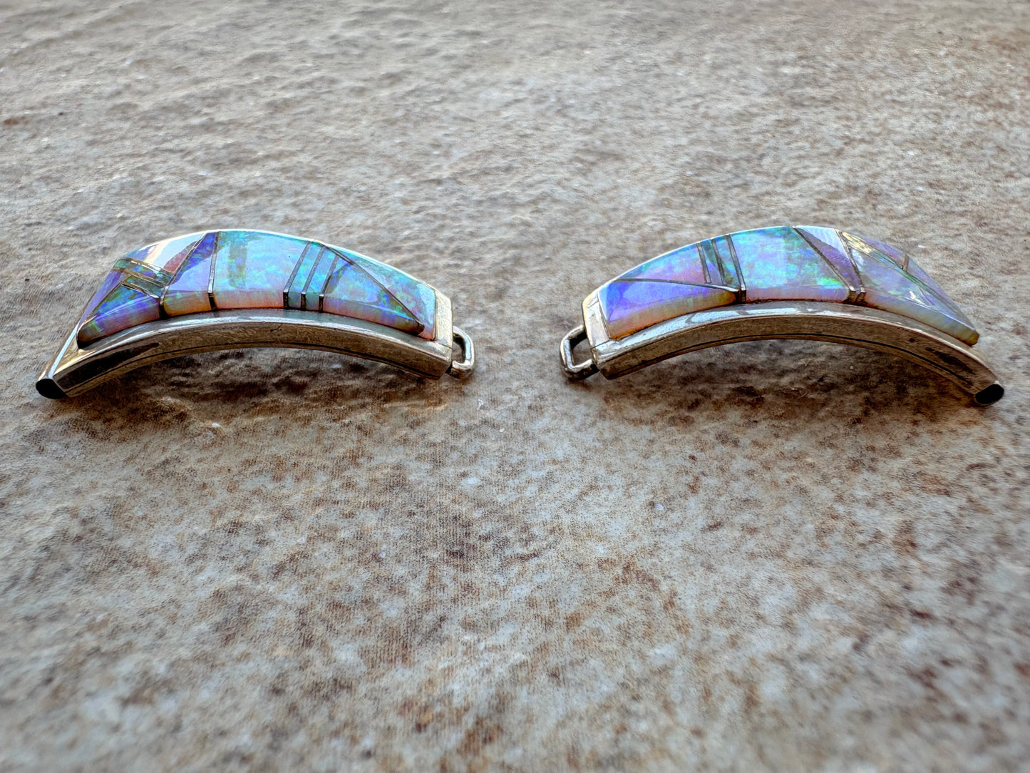 Vintage Native American Signed Sterling Silver Watch Bands with Opal Inlay by M. SPENCER