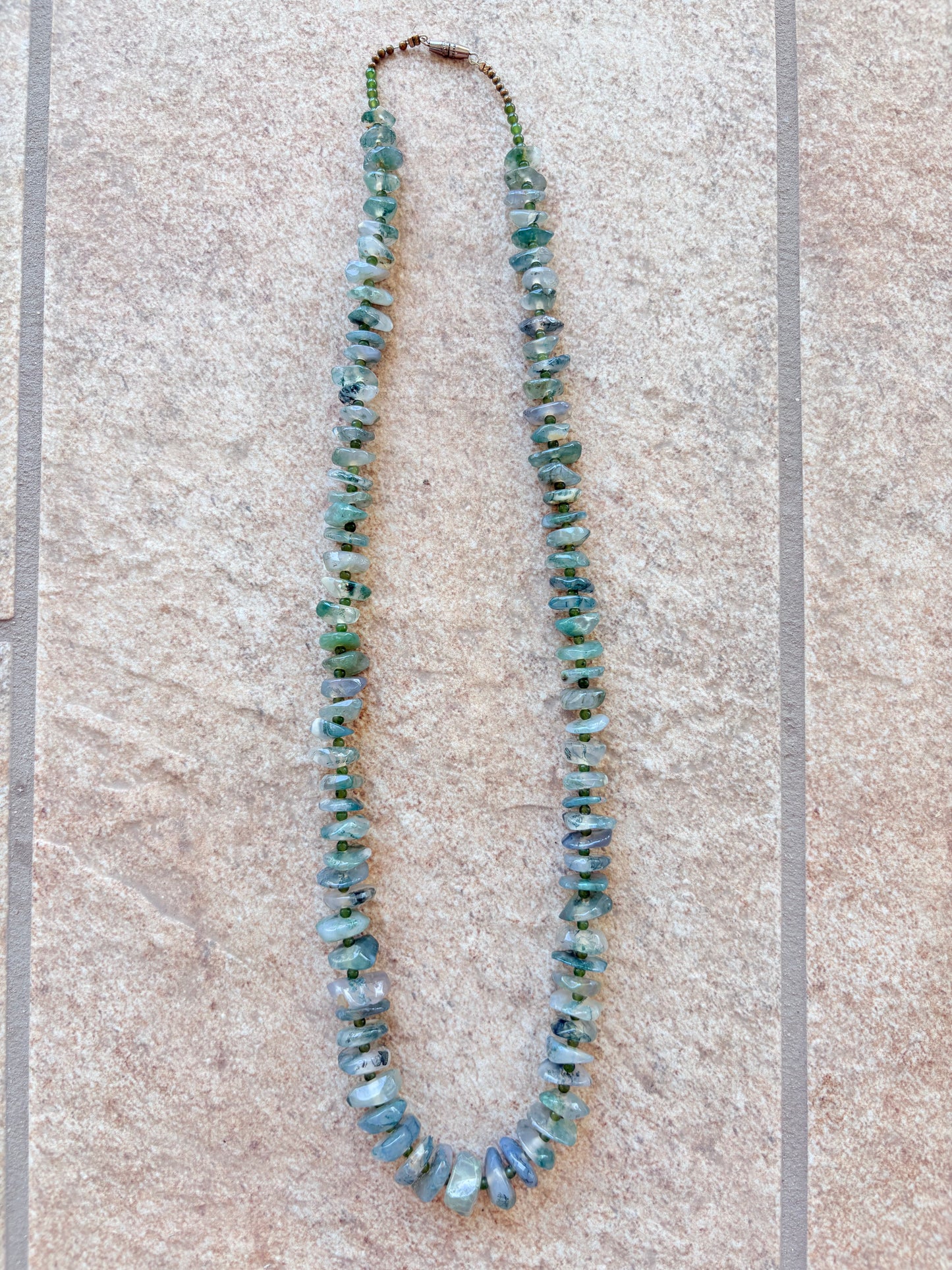 Vintage Moss Agate Nugget Bead Necklace – Earthy Elegance