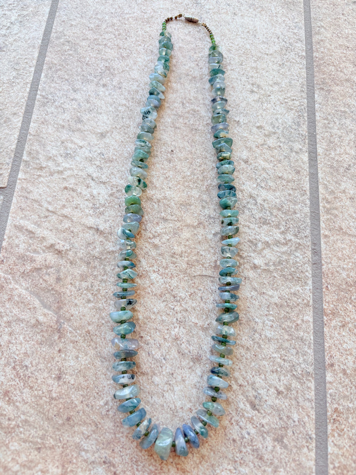 Vintage Moss Agate Nugget Bead Necklace – Earthy Elegance