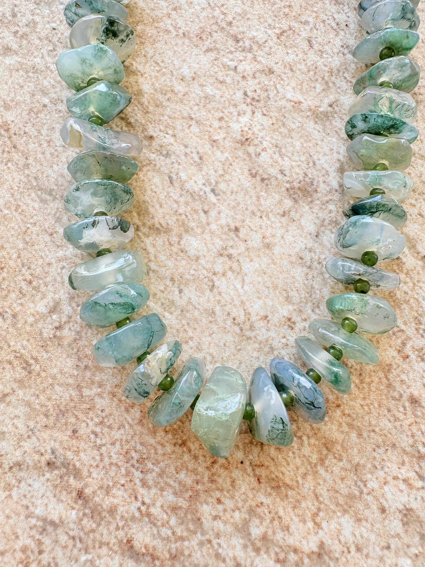 Vintage Moss Agate Nugget Bead Necklace – Earthy Elegance