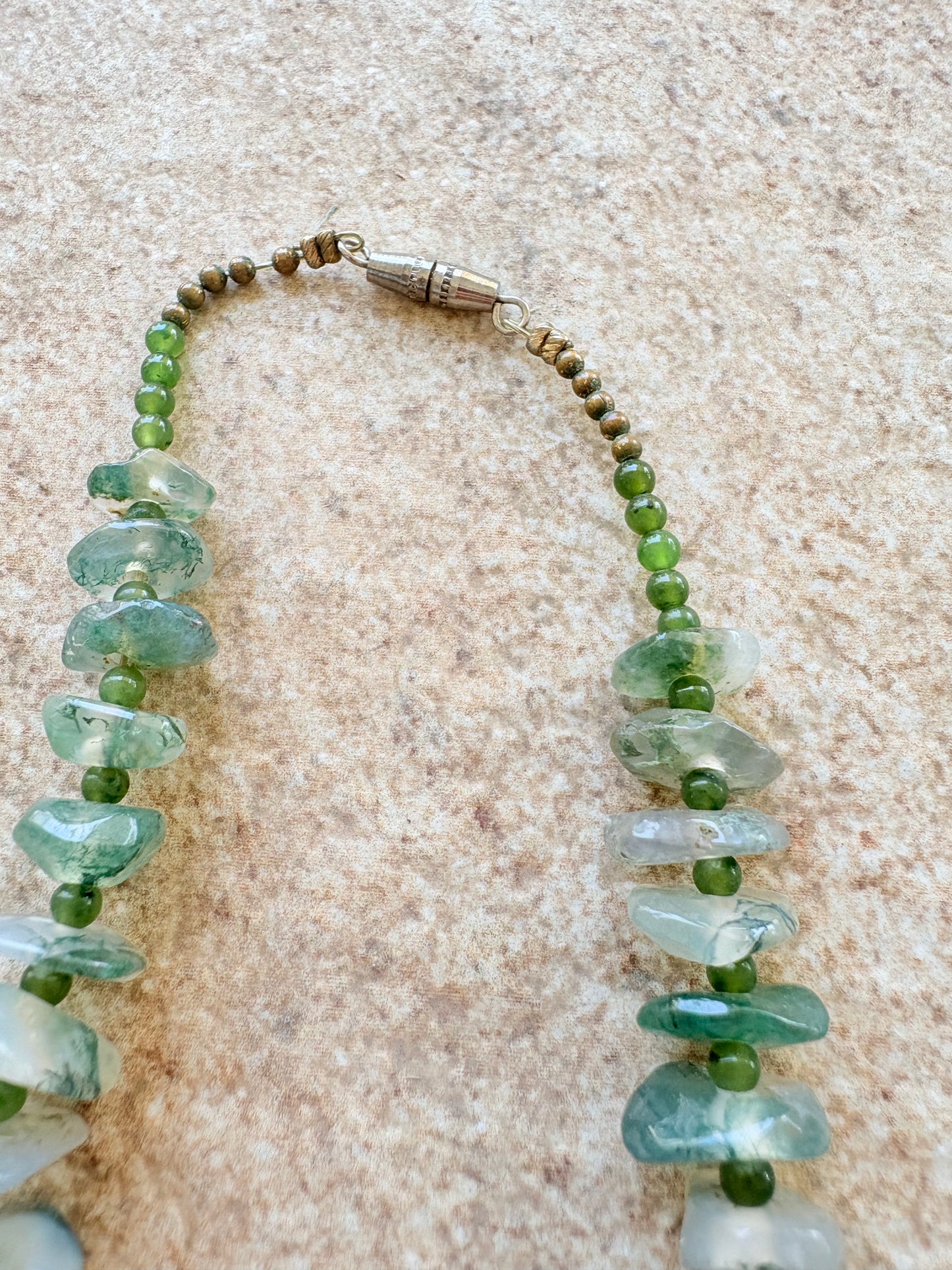 Vintage Moss Agate Nugget Bead Necklace – Earthy Elegance