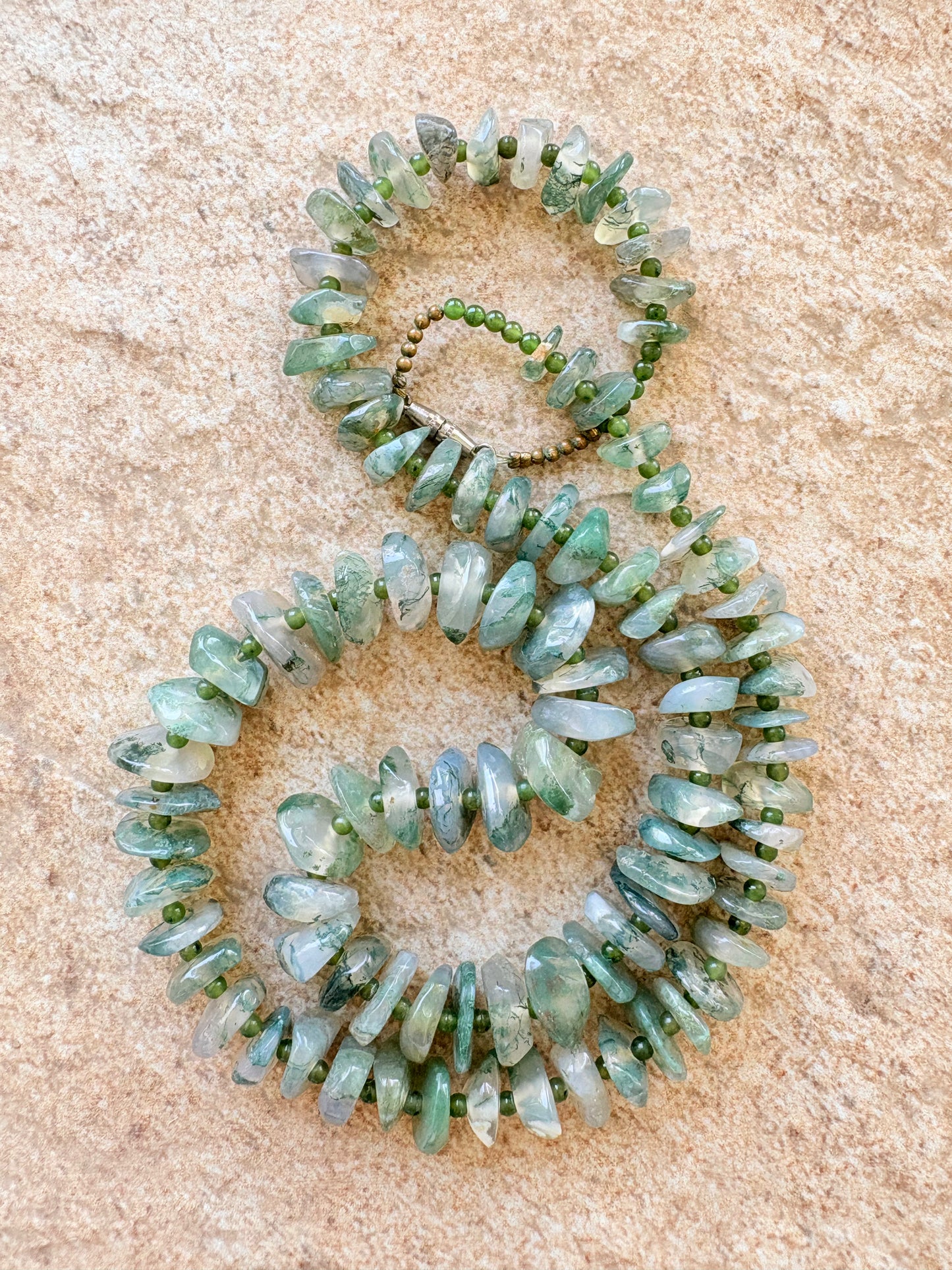 Vintage Moss Agate Nugget Bead Necklace – Earthy Elegance