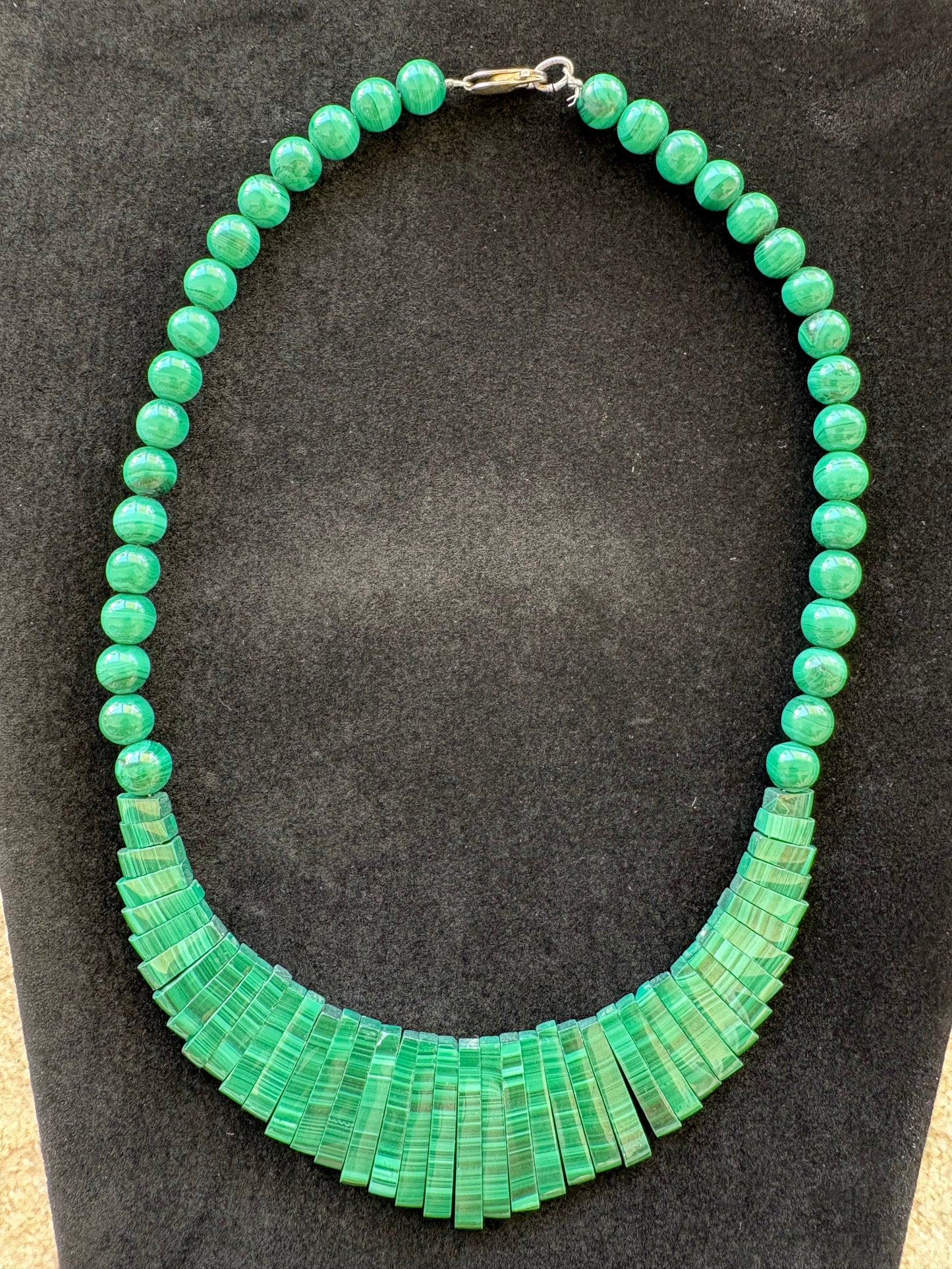 Vintage Malachite Graduated Bead & Slab Statement Necklace