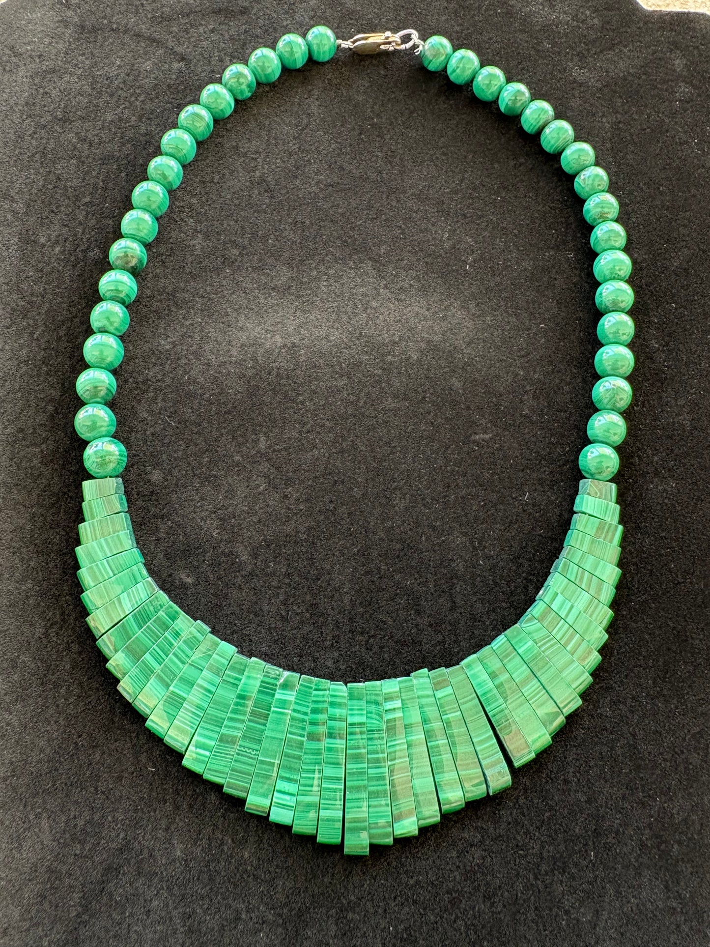 Vintage Malachite Graduated Bead & Slab Statement Necklace