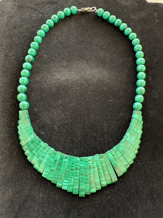 Vintage Malachite Graduated Bead & Slab Statement Necklace