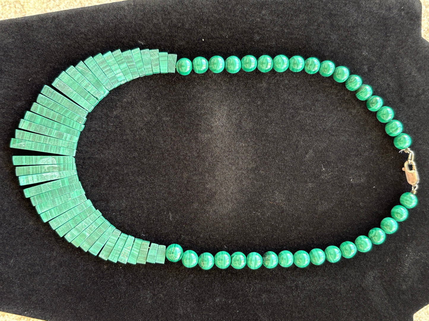 Vintage Malachite Graduated Bead & Slab Statement Necklace