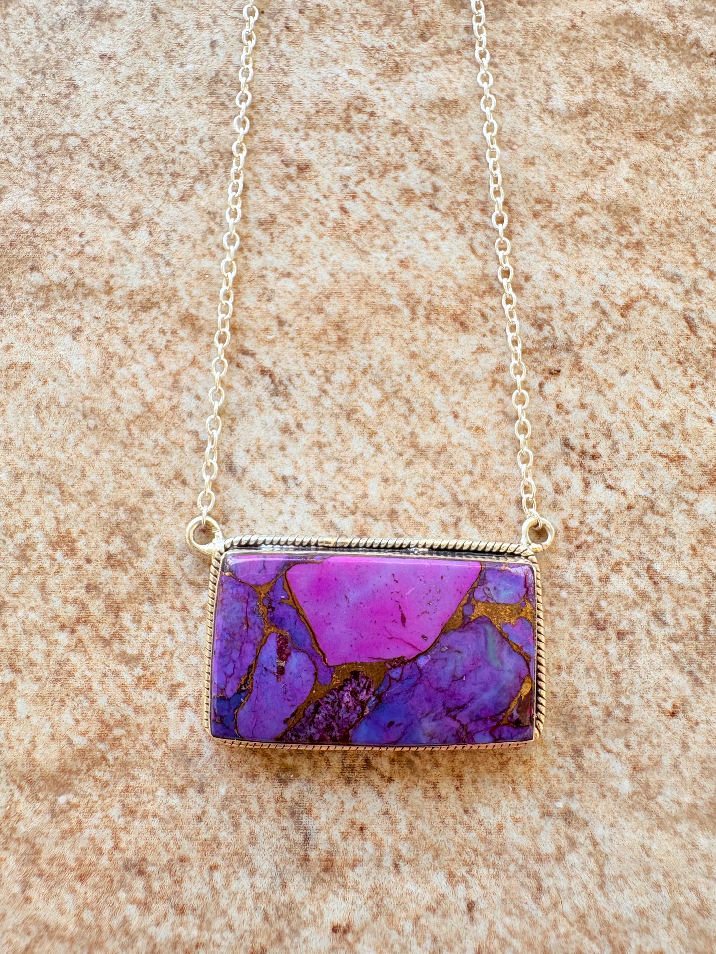 Purple Mojave Turquoise Bar Necklace – Sterling Silver