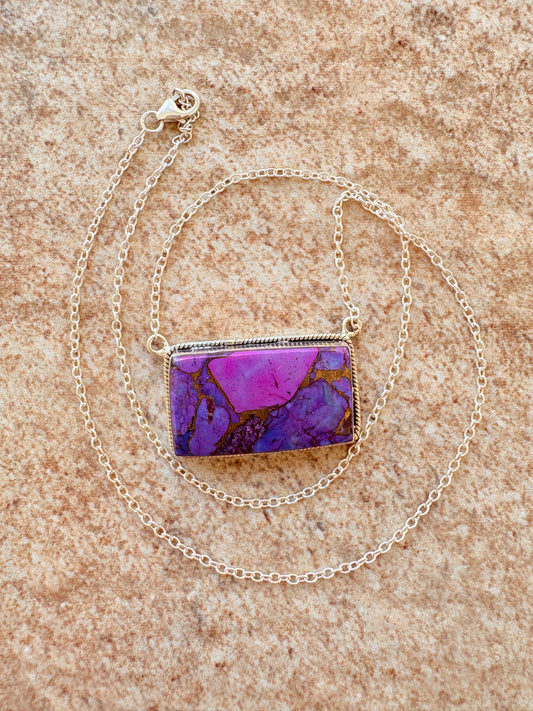 Purple Mojave Turquoise Bar Necklace – Sterling Silver