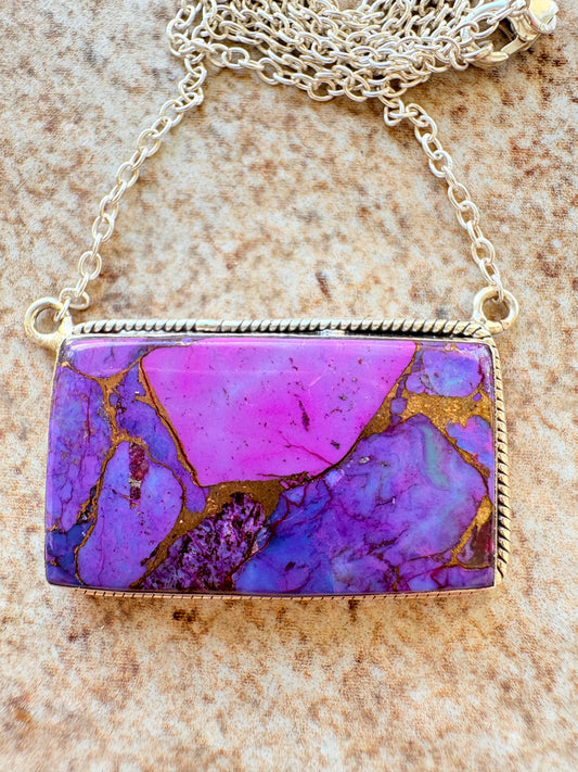 Purple Mojave Turquoise Bar Necklace – Sterling Silver