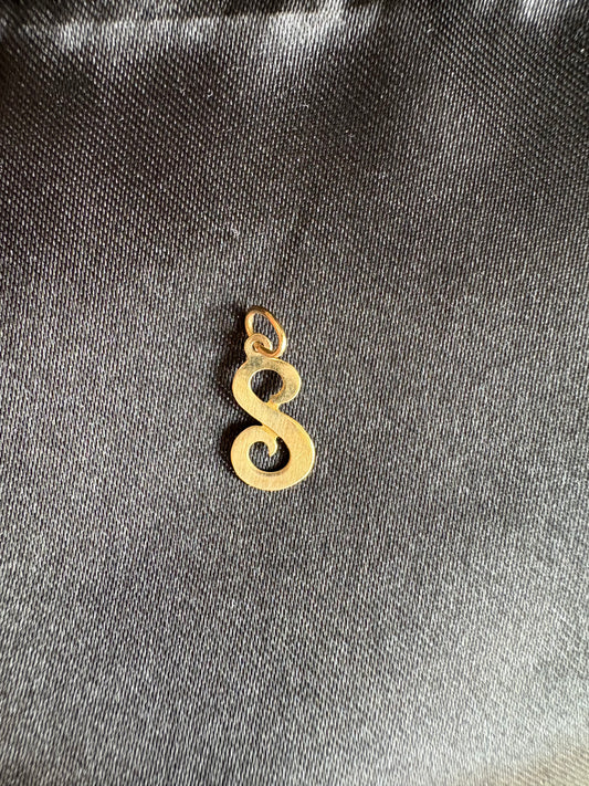 14K Solid Gold Script Initial S Charm Pendant