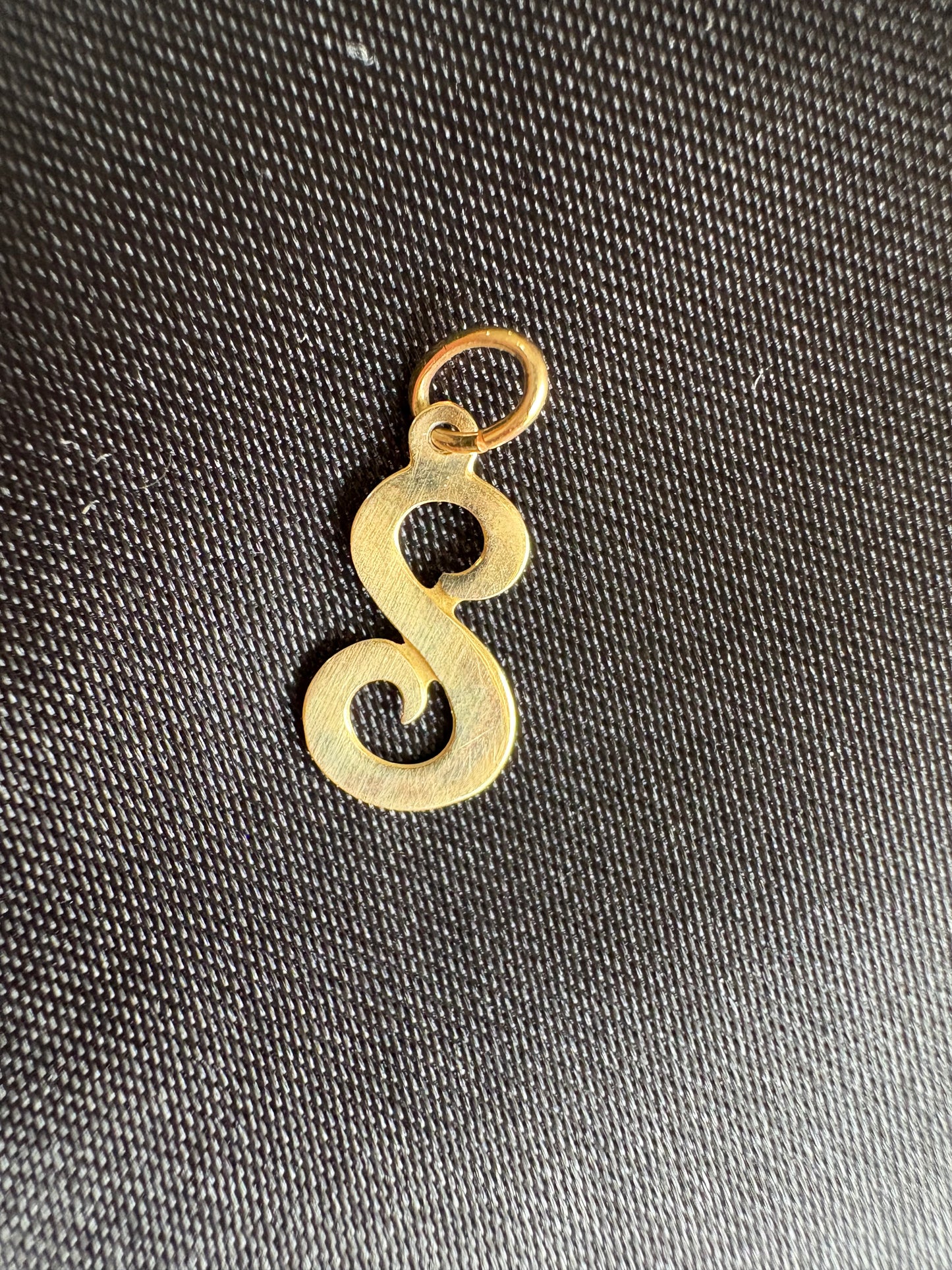 14K Solid Gold Script Initial S Charm Pendant