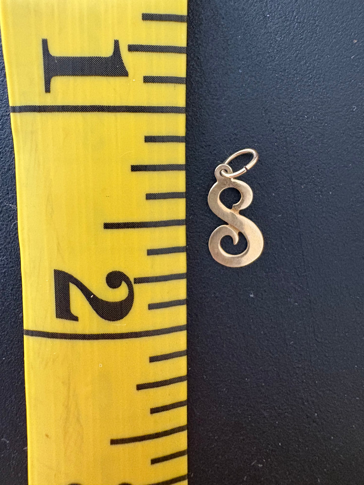 14K Solid Gold Script Initial S Charm Pendant