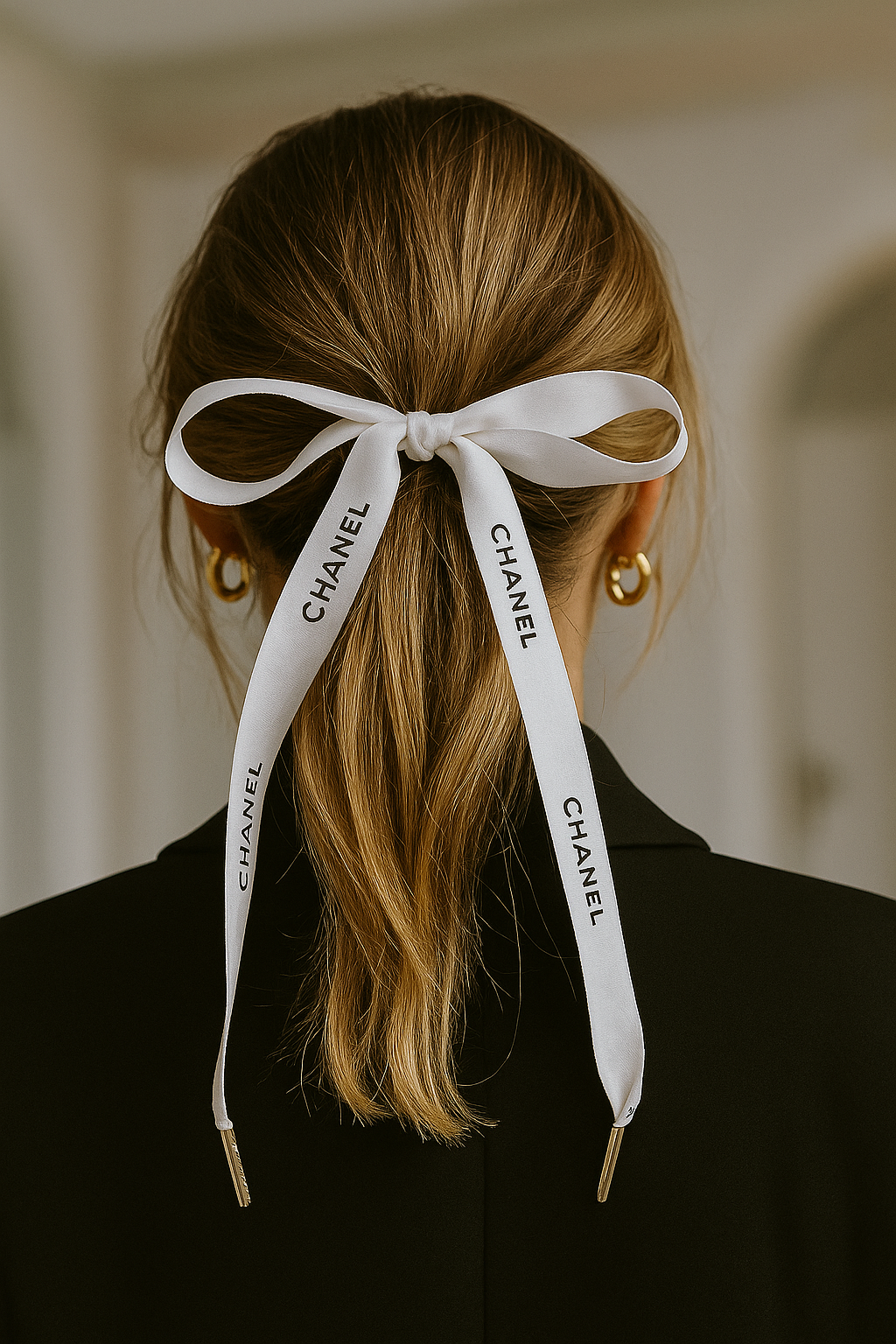 Authentic Black Chanel Ribbon with Metal Tips – Upcycled Luxury Shoelaces, Hoodie Strings, or Hair Ribbon