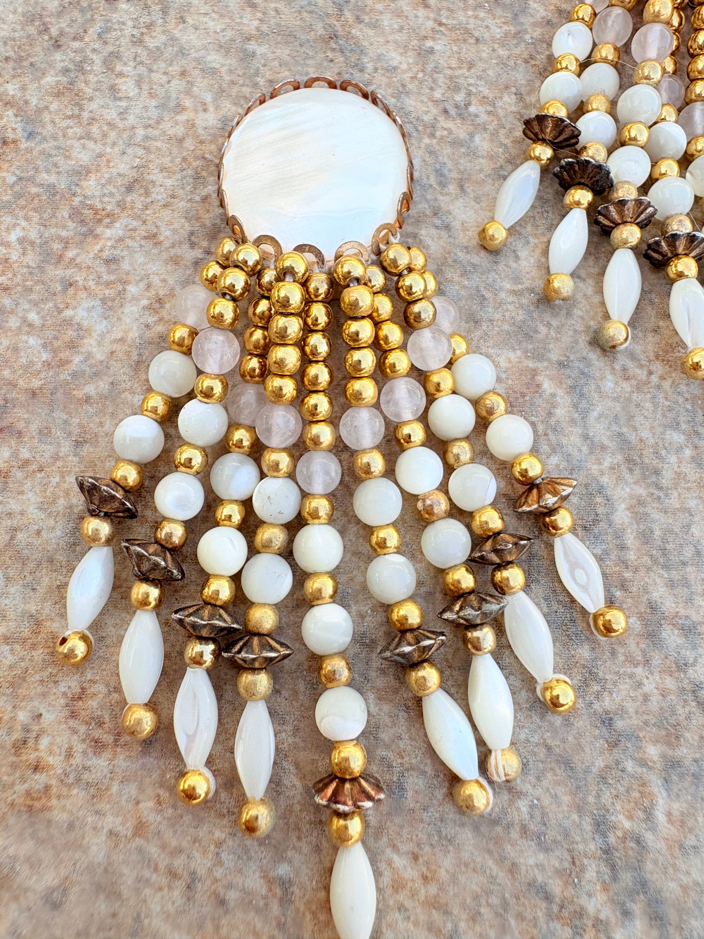 Vintage Mother of Pearl Beaded Chandelier Clip-On Earrings