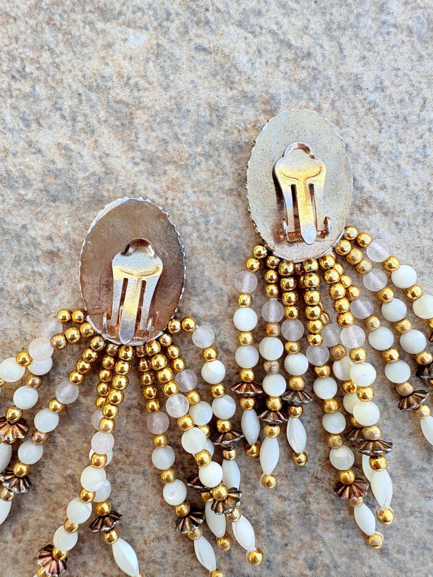 Vintage Mother of Pearl Beaded Chandelier Clip-On Earrings