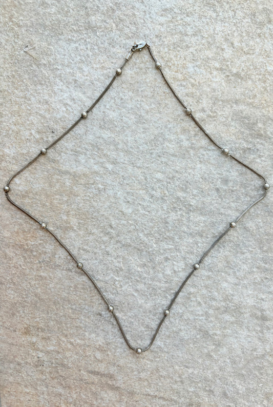 Vintage Sterling Silver Beaded Snake Chain Necklace