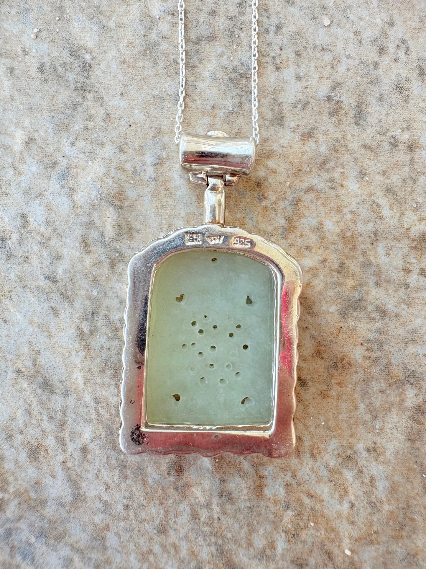 Vintage Sterling Silver Necklace with Carved Jade & Carnelian Accent