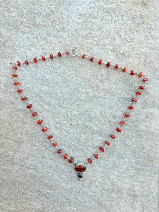 Vintage Sterling Silver & Baltic Amber Drop Necklace