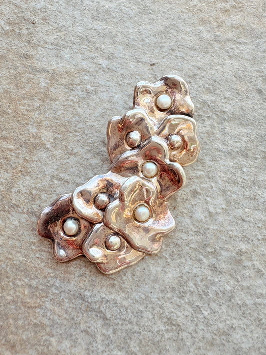 Vintage Electroform Sterling Silver Pendant with Cultured Pearls – Organic Floral Design