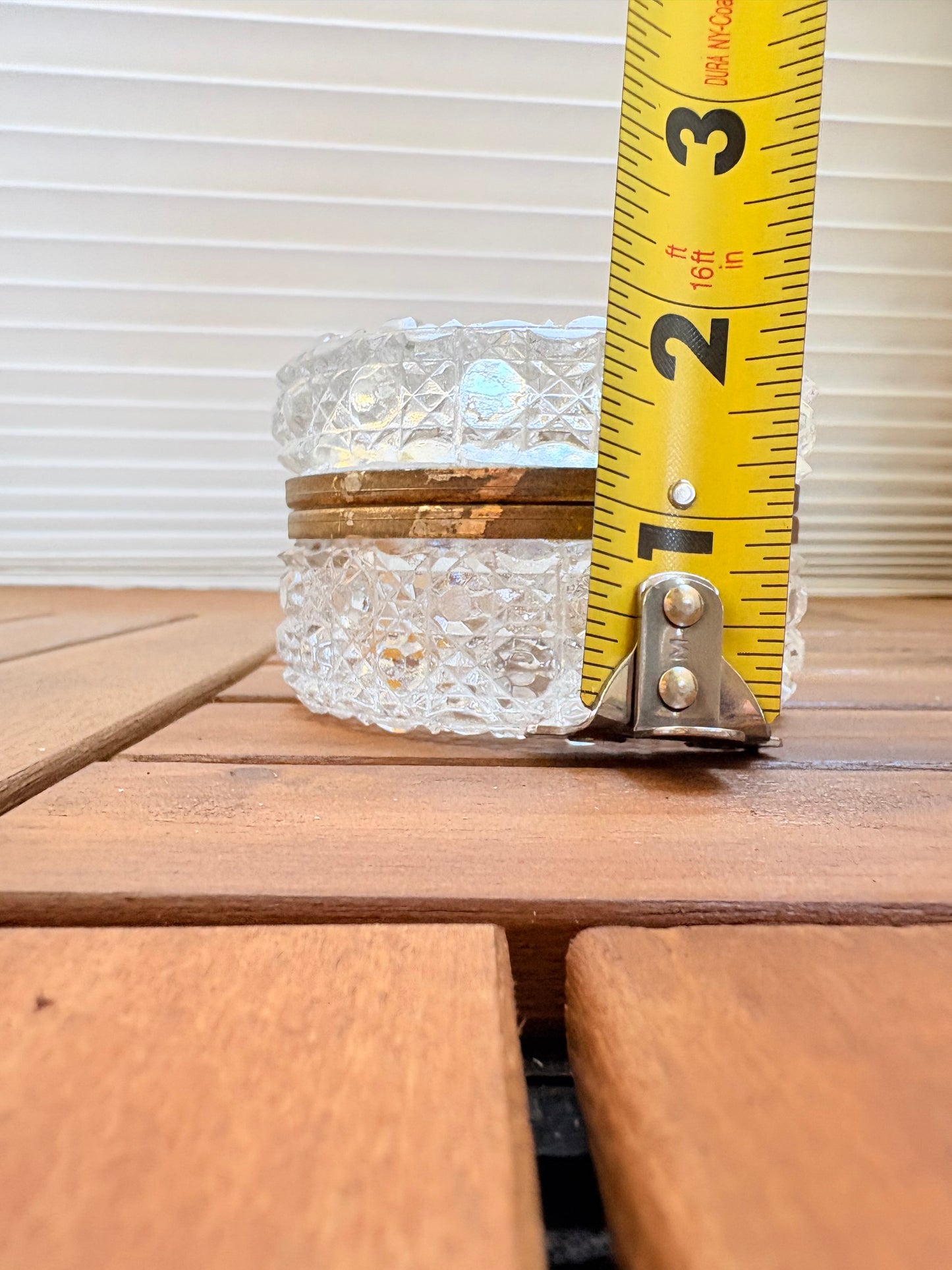Vintage French Glass Round Brass Hinged Casket Box Glass Trinket Box