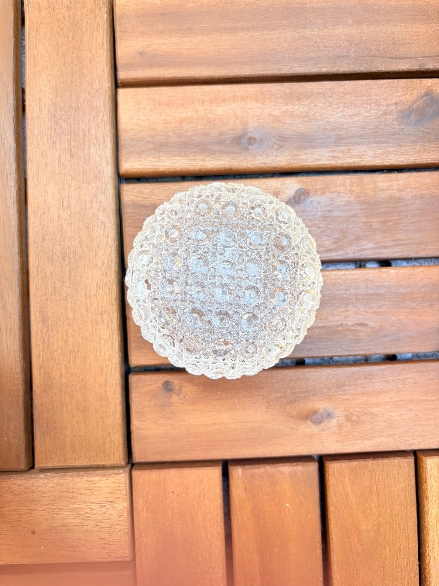 Vintage French Glass Round Brass Hinged Casket Box Glass Trinket Box