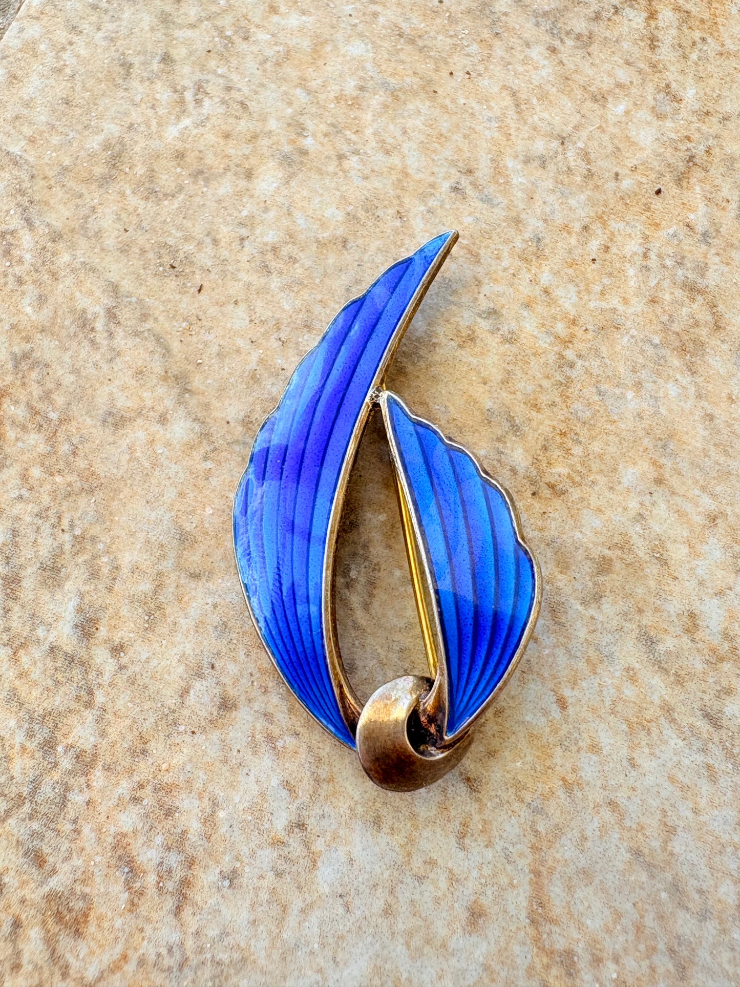 Vintage Albert Scharning Norwegian Sterling Silver & Blue Guilloché Enamel Brooch