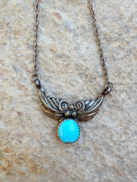 Vintage Signed Native American Sterling & Turquoise Necklace