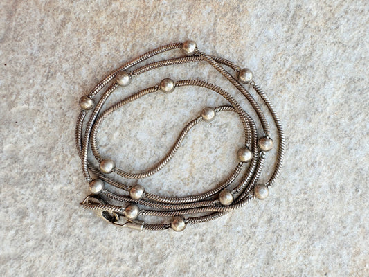 Vintage Sterling Silver Beaded Snake Chain Necklace