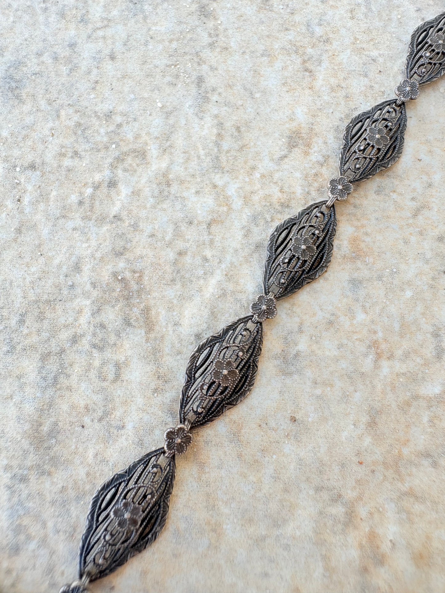 Antique Sterling Filagree Camphor Glass Necklace