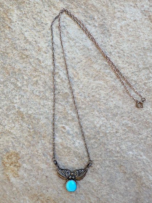 Vintage Signed Native American Sterling & Turquoise Necklace
