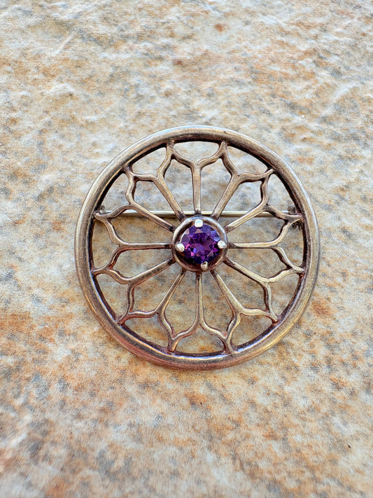Antique Sterling Silver Brooch with Amethyst Center — Art Nouveau Web Design