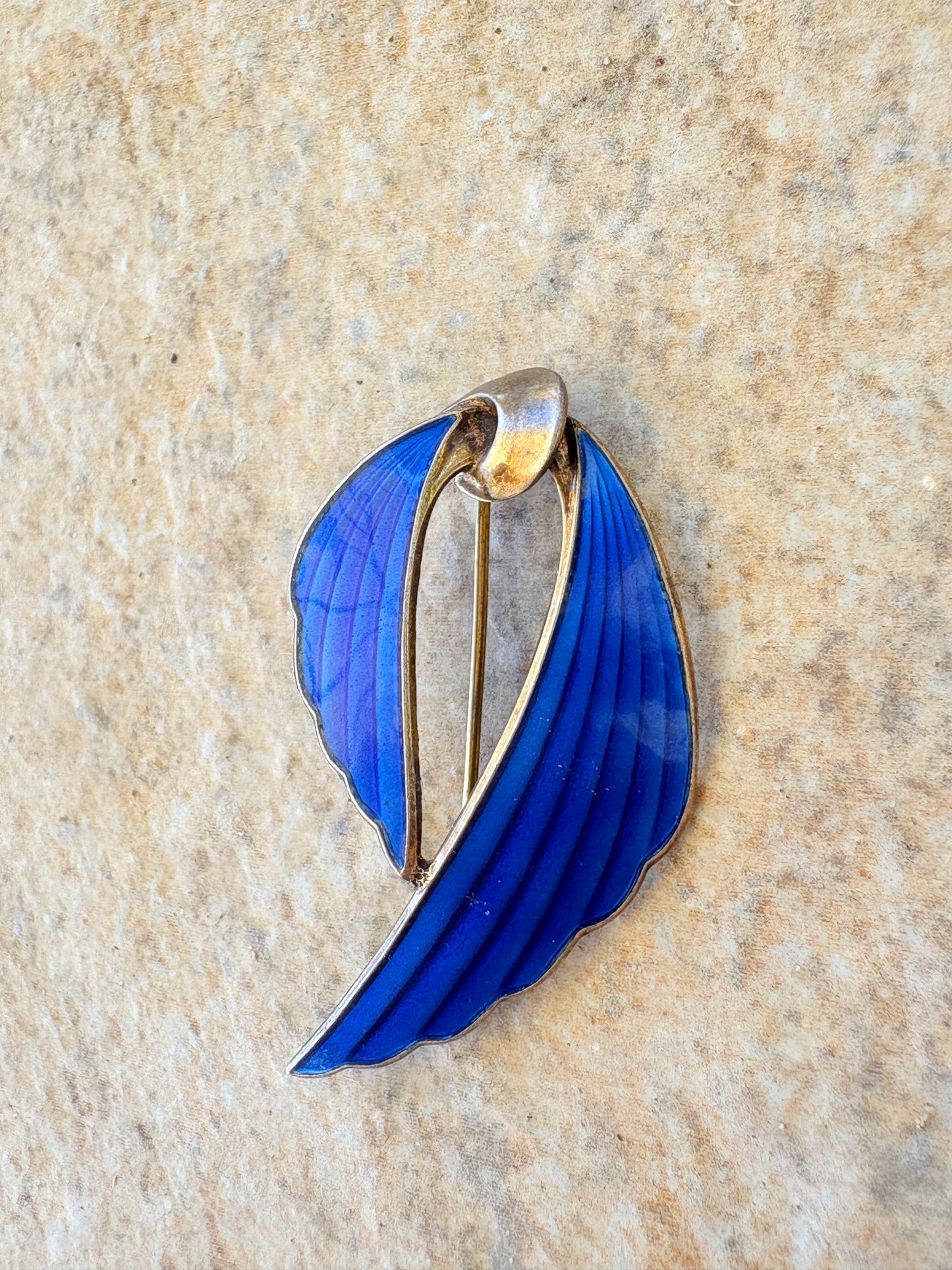 Vintage Albert Scharning Norwegian Sterling Silver & Blue Guilloché Enamel Brooch