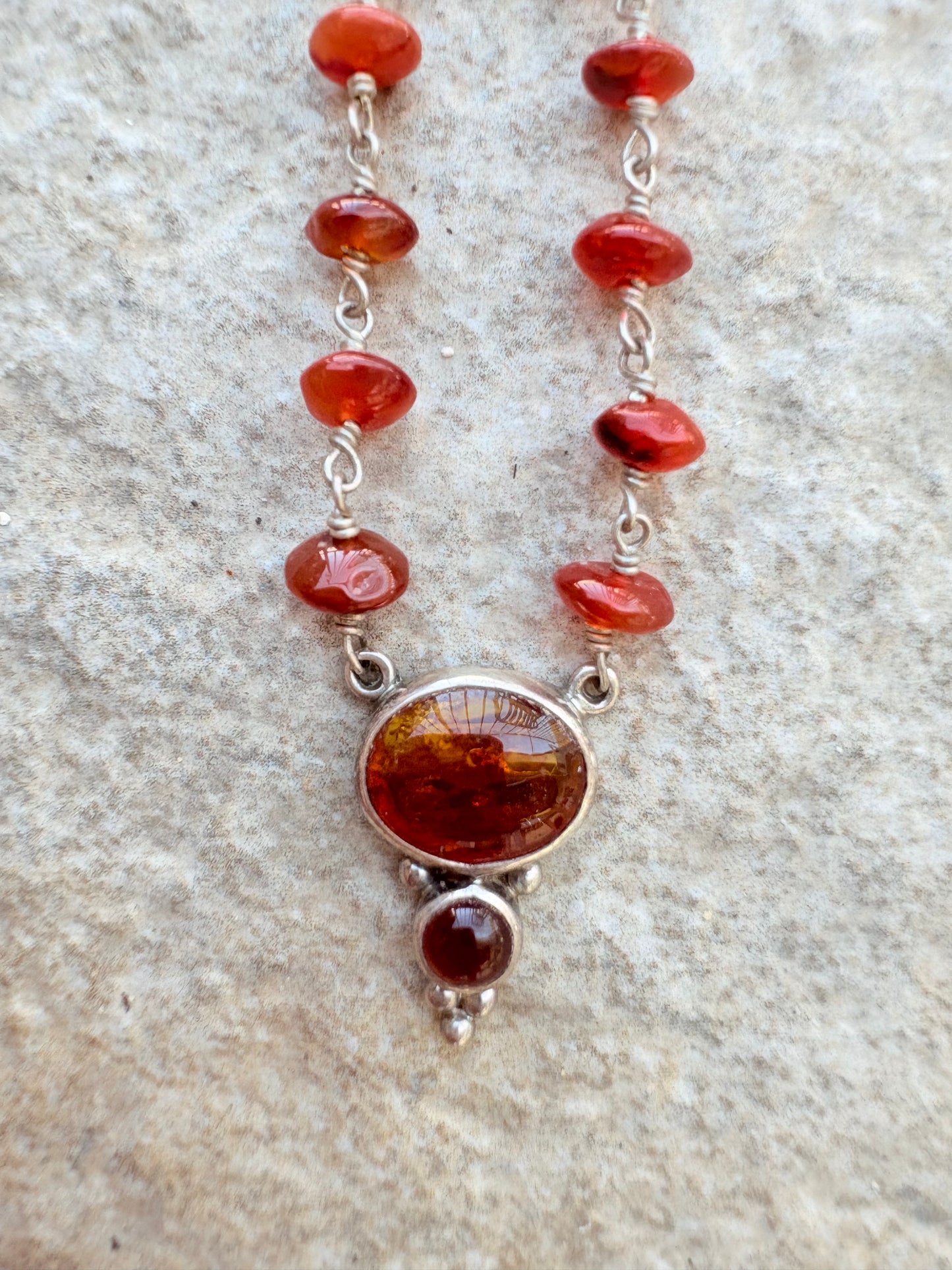Vintage Sterling Silver & Baltic Amber Drop Necklace