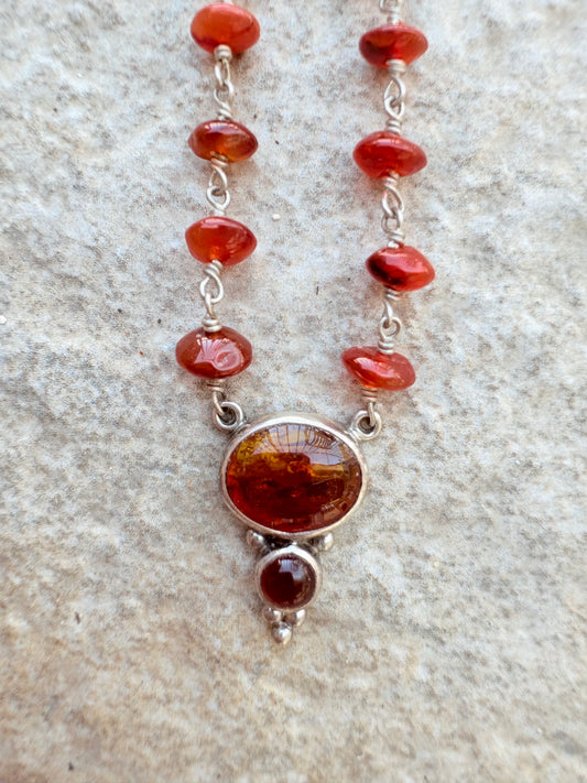 Vintage Sterling Silver & Baltic Amber Drop Necklace