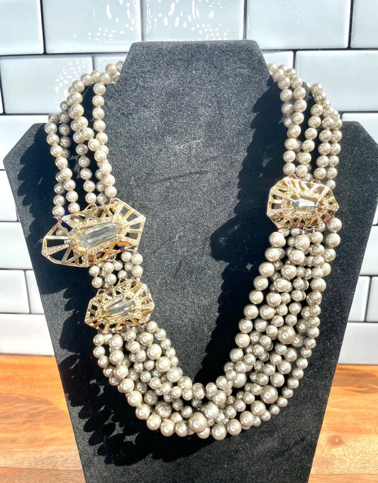 Alexis Bittar Multi-Strand Pearl Statement Necklace with Crystal Accents